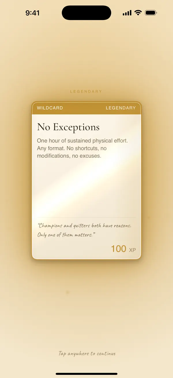 A Legendary Wildcard reveal: "No Exceptions," 100 XP